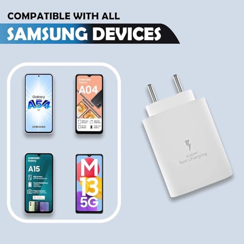 Punnkk 25W Charger/Adapter with Type C to C Cable, Compatible for Samsung Galaxy A15/M35/A35/A55/M05/M15/F15/M55| M34/M14/F34/F14/F54/A14/S24/S23/S21 Fe/S23/ Fold/Flip/6/5/4/3/Tab, White - Image 4