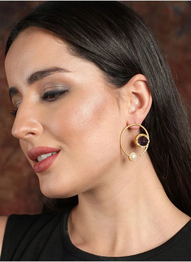 ISHIN Gold-Plated Circular Drop Earrings