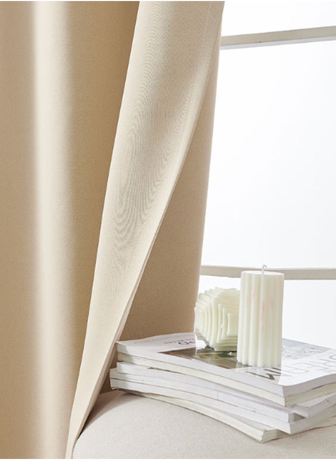 EHOME - Blackout Curtain Blinds, Solid Thermal Insulated Window Treatment Blackout Drapes/Draperies for Bedroom (1 Curtain, 100（Width） x 250（Length）centimeter, Beige) - Image 1