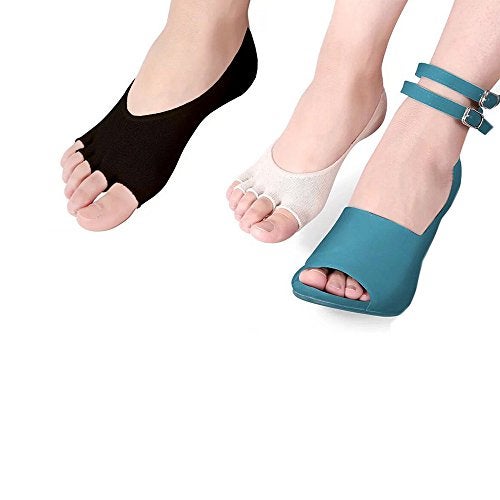 Angzhili 2 Pair Women Ladies Summer Peep Toe Socks Open Toe Socks Invisible Liner Fashion Breathable Open-Toed Liner Socks No Show with Nonslip Heel Grip(Black, 2 Pair) - Image 2