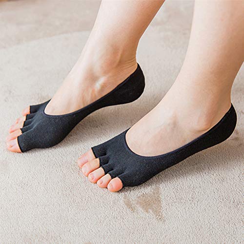Angzhili 2 Pair Women Ladies Summer Peep Toe Socks Open Toe Socks Invisible Liner Fashion Breathable Open-Toed Liner Socks No Show with Nonslip Heel Grip(Black, 2 Pair) - Image 5