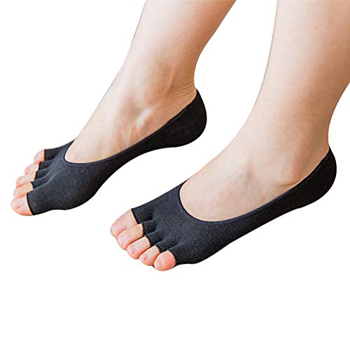 Angzhili 2 Pair Women Ladies Summer Peep Toe Socks Open Toe Socks Invisible Liner Fashion Breathable Open-Toed Liner Socks No Show with Nonslip Heel Grip(Black, 2 Pair) - Image 1