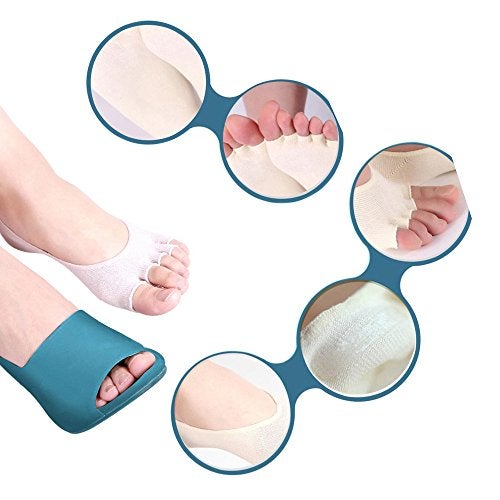Angzhili 2 Pair Women Ladies Summer Peep Toe Socks Open Toe Socks Invisible Liner Fashion Breathable Open-Toed Liner Socks No Show with Nonslip Heel Grip(Black, 2 Pair) - Image 3