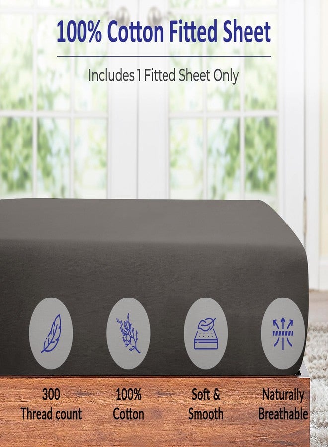 ROYALE LINENS ملاءة سرير رويال لينينز، 300 خيط، قطن ممشط طويل التيلة 100%، ملاءة سرير مزدوجة - ملاءة سفلية فائقة النعومة بجيب عميق - ملاءات مثبتة فقط - ملاءات مطاطية (مزدوج، رمادي) - Image 3