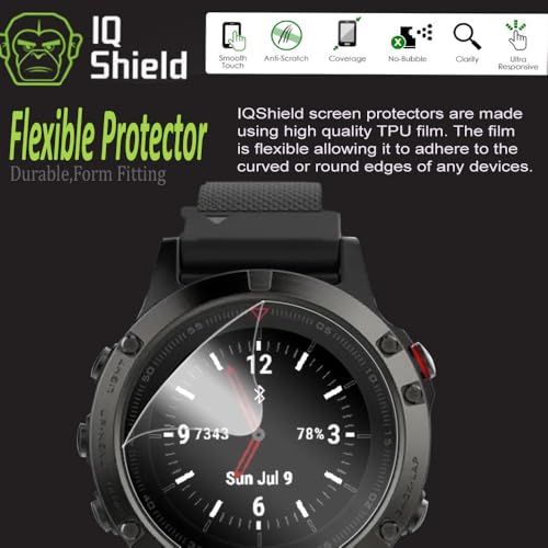 IQShield Screen Protector Compatible with Garmin Fenix 5 / Garmin Fenix 5 Plus (6-Pack) Anti-Bubble Clear TPU Film - Image 3