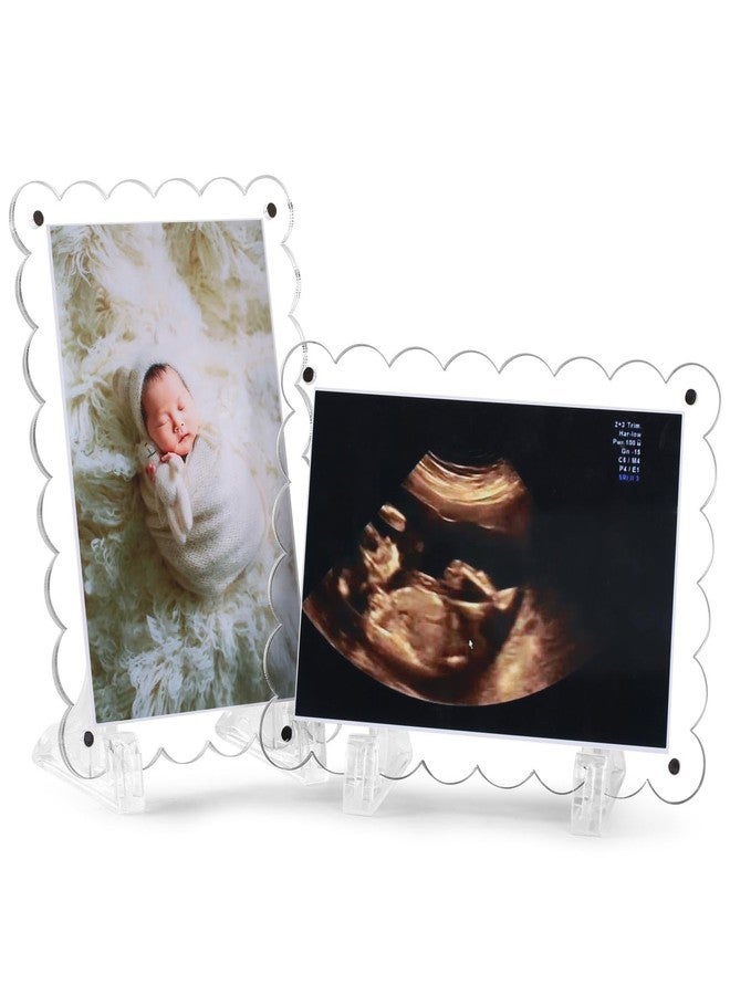 Mlatnod Sonogram Picture Frame Dual, Magnetic Ultrasound Frame with Stand - 2 Pack Clear Acrylic Scalloped Edge for Pregnancy Announcement, Baby Shower Gifts - Image 1