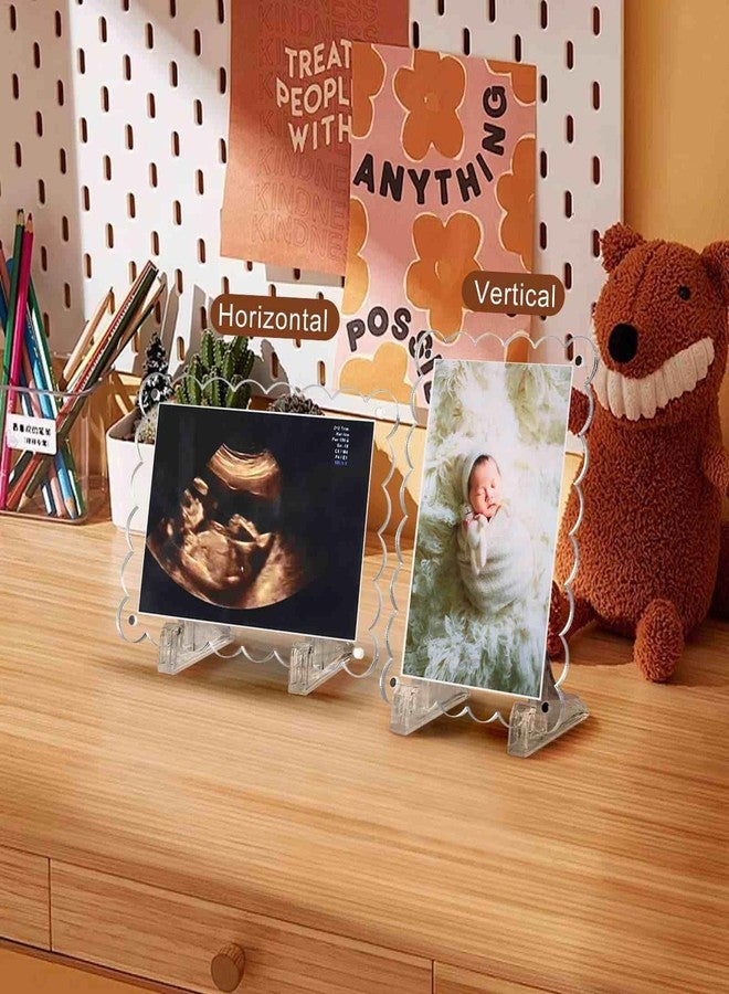 Mlatnod Sonogram Picture Frame Dual, Magnetic Ultrasound Frame with Stand - 2 Pack Clear Acrylic Scalloped Edge for Pregnancy Announcement, Baby Shower Gifts - Image 2