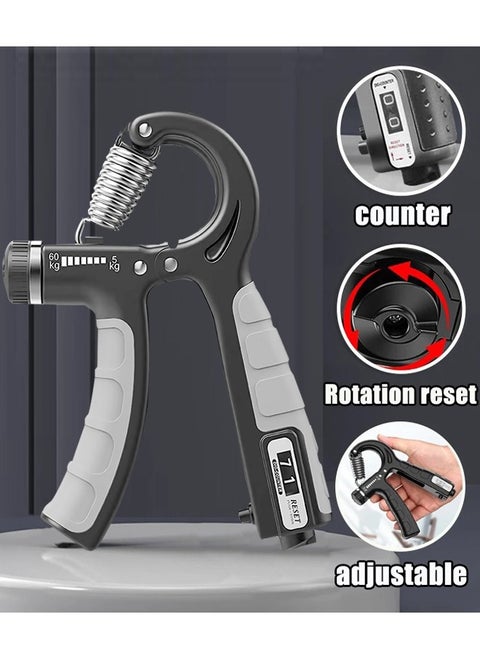 Hand Grip Strengthener, Stainless Steel Spring, Anti-slip Handle, Adjustable Finger Grip, Countable Up to 2 Digits, Black