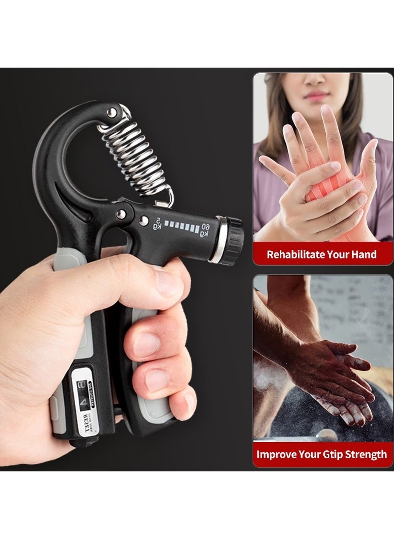 Hand Grip Strengthener, Stainless Steel Spring, Anti-slip Handle, Adjustable Finger Grip, Countable Up to 2 Digits, Black