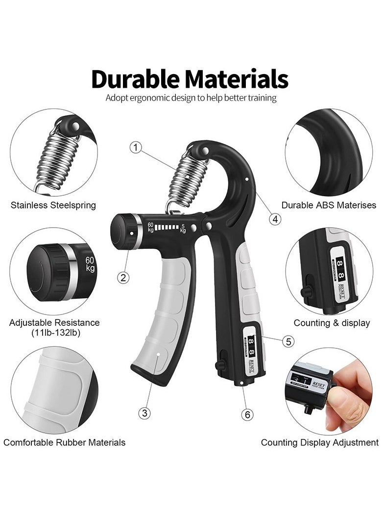 Hand Grip Strengthener, Stainless Steel Spring, Anti-slip Handle, Adjustable Finger Grip, Countable Up to 2 Digits, Black