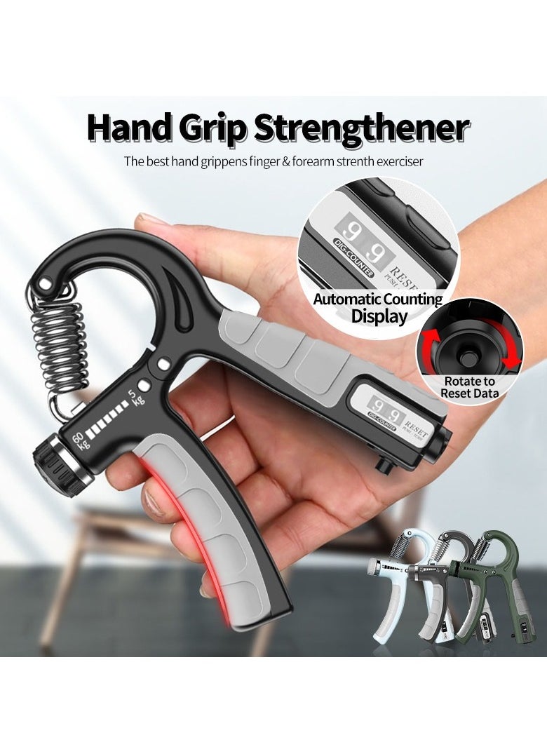 Hand Grip Strengthener, Stainless Steel Spring, Anti-slip Handle, Adjustable Finger Grip, Countable Up to 2 Digits, Black