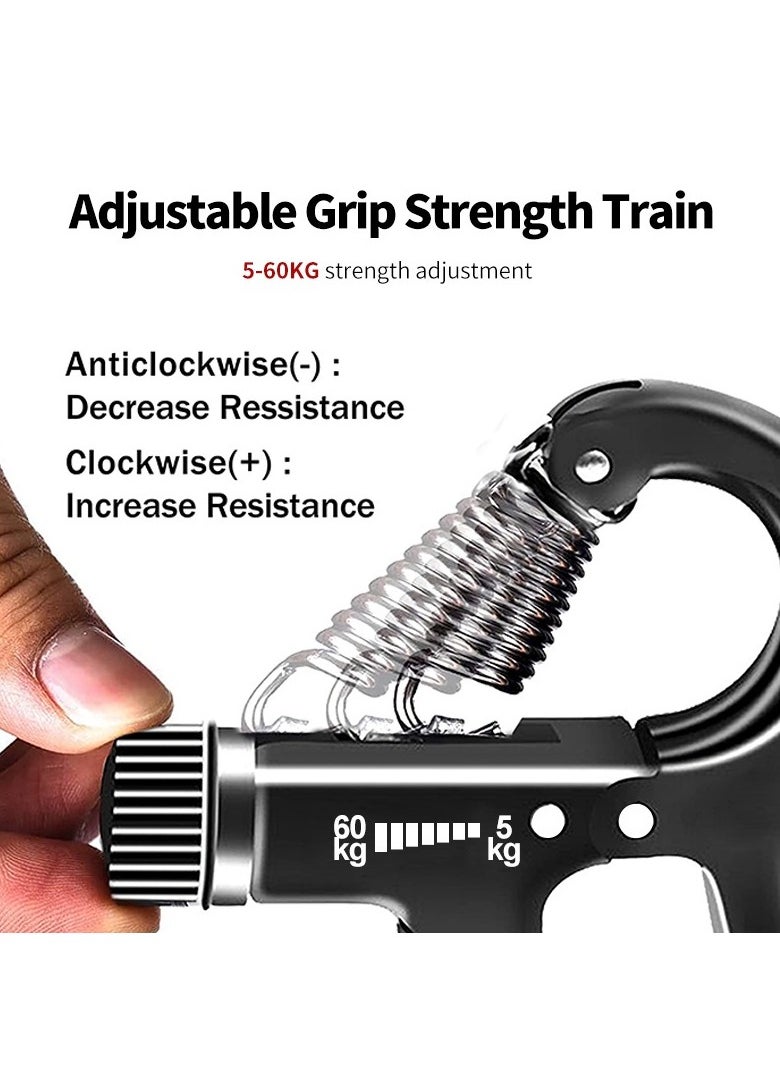 Hand Grip Strengthener, Stainless Steel Spring, Anti-slip Handle, Adjustable Finger Grip, Countable Up to 2 Digits, Black