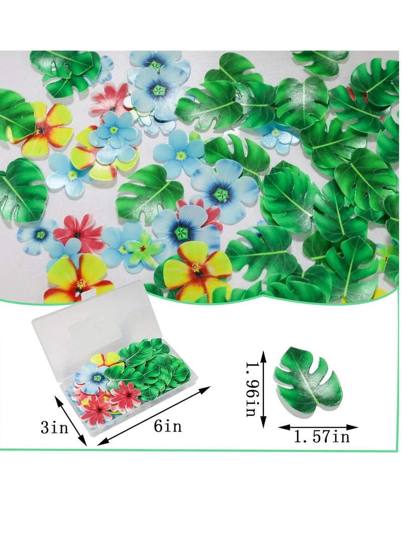 SOLARAE 83pcs Edible Tropical Turtle Leaves Flower Cupcake Toppers Wafer Paper Palm Leaf Flower Cake Topper Edible Cake Decoration for Hawaii Aloha Jungle Summer Theme Wedding Birthday Baby Shower - Image 2
