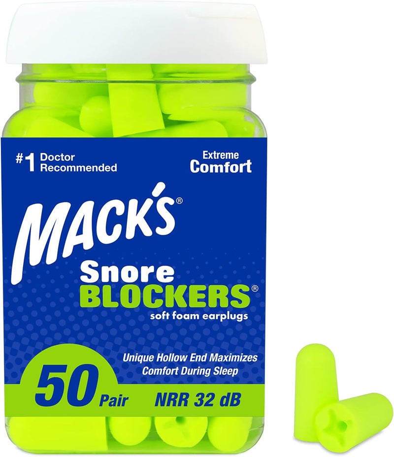 Mack's Mack’s Snore Blockers Soft Foam Earplugs, 50 Pair – 32 dB High NRR, 37 dB SNR – Comfortable Ear Plugs for Sleeping, Snoring, Loud Noise and Travel
