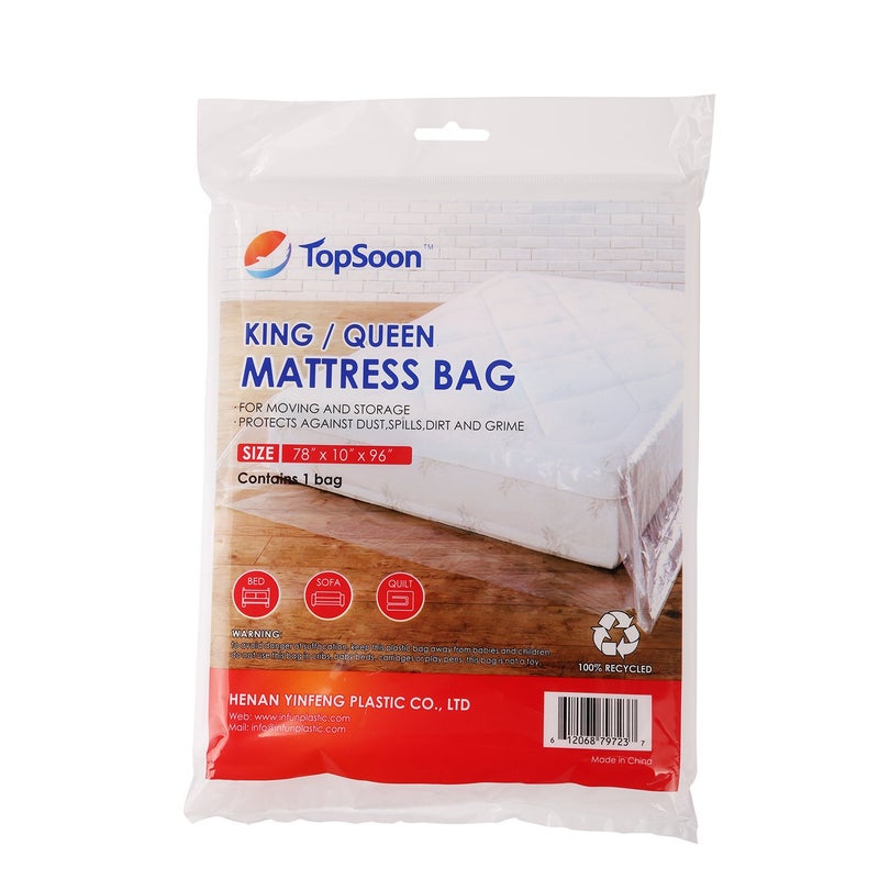 TopSoon Mattress Bag for Storage Mattress Disposal Bag King/Queen Size Clear - Image 1
