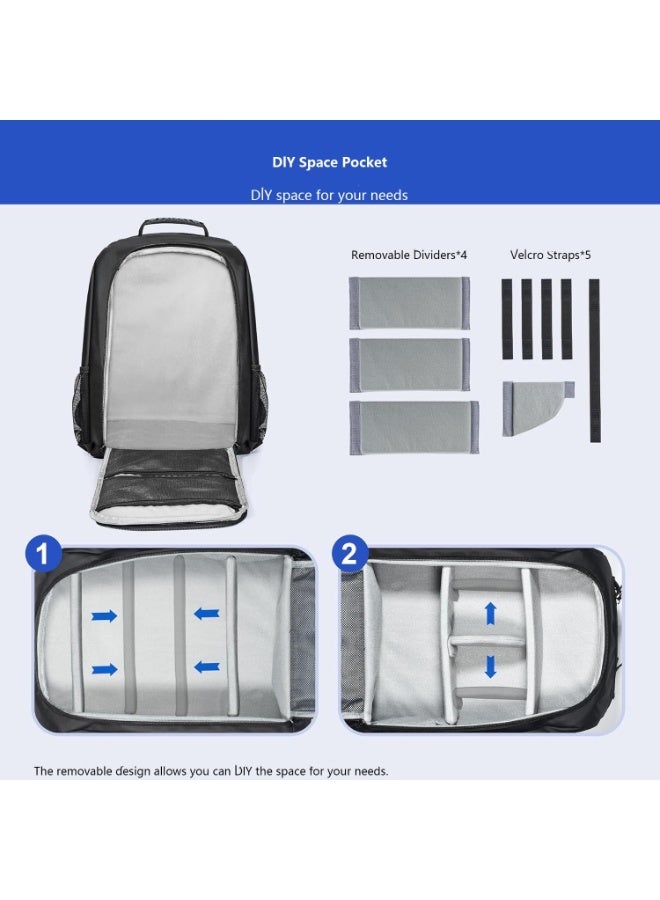 XICEN Large Capacity Backpack for PS5 Pro/PS5 Slim/PS5, Protective Travel Carrying Case, Storage Bag with Zippered Pocket for PlayStation 5, 15.6in Laptop, Headphones, Game Discs and Accessories  - Image 5