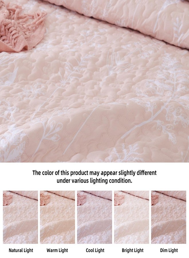 JANZAA Quilt King Size Blush Quilt Botanical with Floral Pattern Microfiber Bedspreads King Size 3 Pieces Lightweight Comforter Reversible Bedding Set with 2 Pillow Cases - Image 4