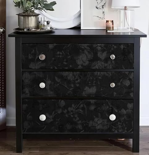 Erfoni 118"x15.7" Black Wall Paper Embossed Floral Peel and Stick Wallpaper Vintage Black Flower Textured Embossed Contact Paper DIY Removable Self Adhesive Wallpaper for Countertop Cabinets Decor - Image 4