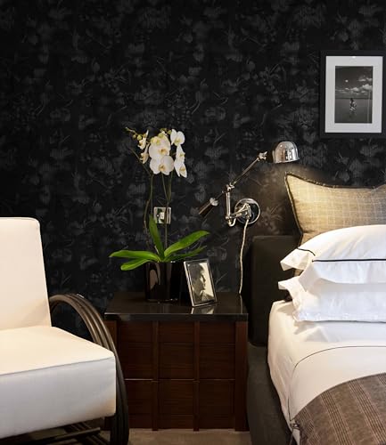 Erfoni 118"x15.7" Black Wall Paper Embossed Floral Peel and Stick Wallpaper Vintage Black Flower Textured Embossed Contact Paper DIY Removable Self Adhesive Wallpaper for Countertop Cabinets Decor - Image 3