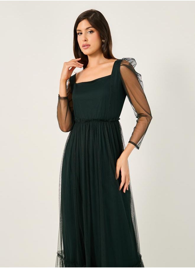 Styli - Mesh Insert Square Neck A-Line Maxi Dress - Image 1