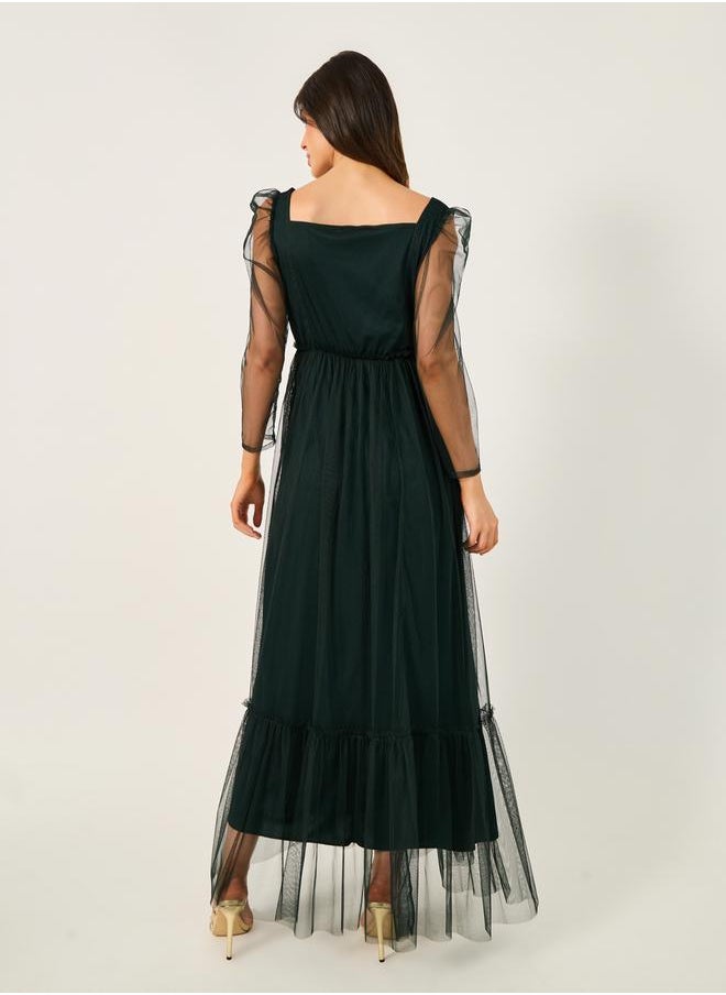 Styli - Mesh Insert Square Neck A-Line Maxi Dress - Image 1