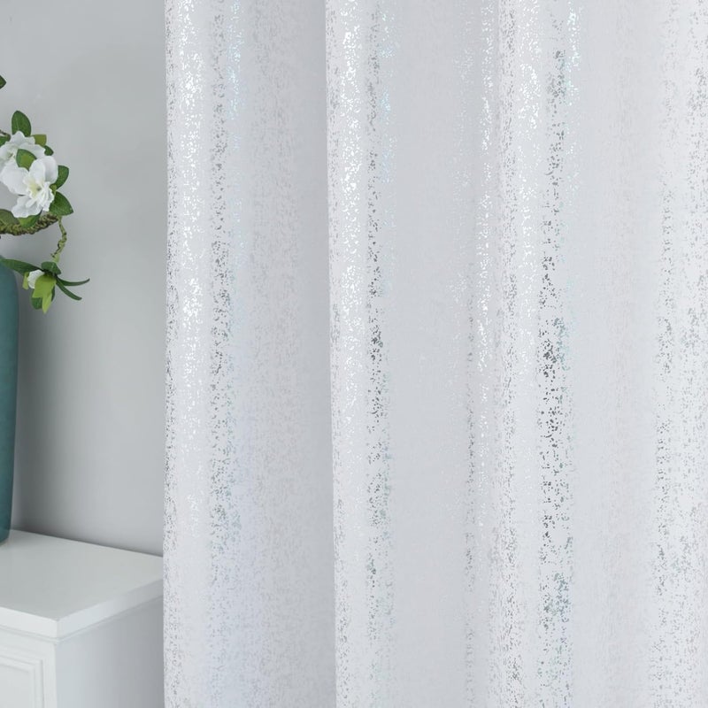TERLYTEX White and Silver Curtains 84 Inches Long, Metallic Foil Dots Print Glam Silver Curtains for Living Room, Grommet Privacy Semi-Sheer Shimmer Curtains, 52 x 84 Inch, 2 Panels, Silver White - Image 4