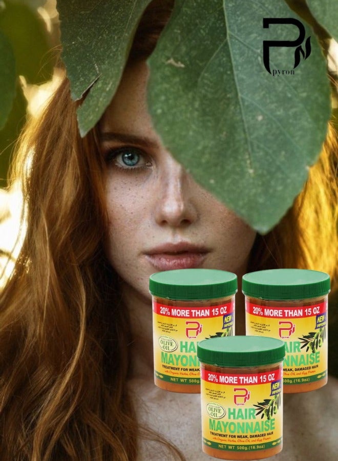 بيرون 3 قطع علاج المايونيز للشعر التالف والضعيف بالأعشاب العضوية وزيت الزيتون وبروتين البيض 500جرام - Image 1