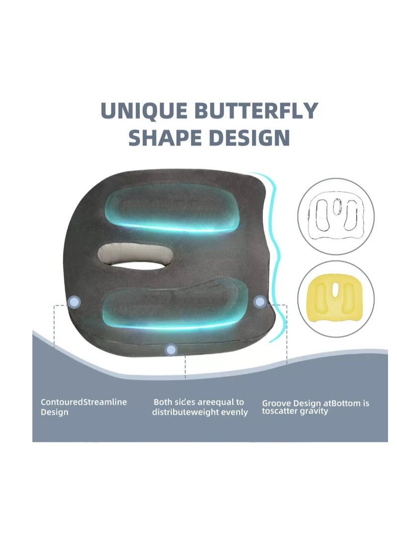 48*36cm,Office Inflatable Seat Cushion Anti Hemorrhoid Velvet Hollow Design Pressure Relief Cushion for Long Sitting - Image 4