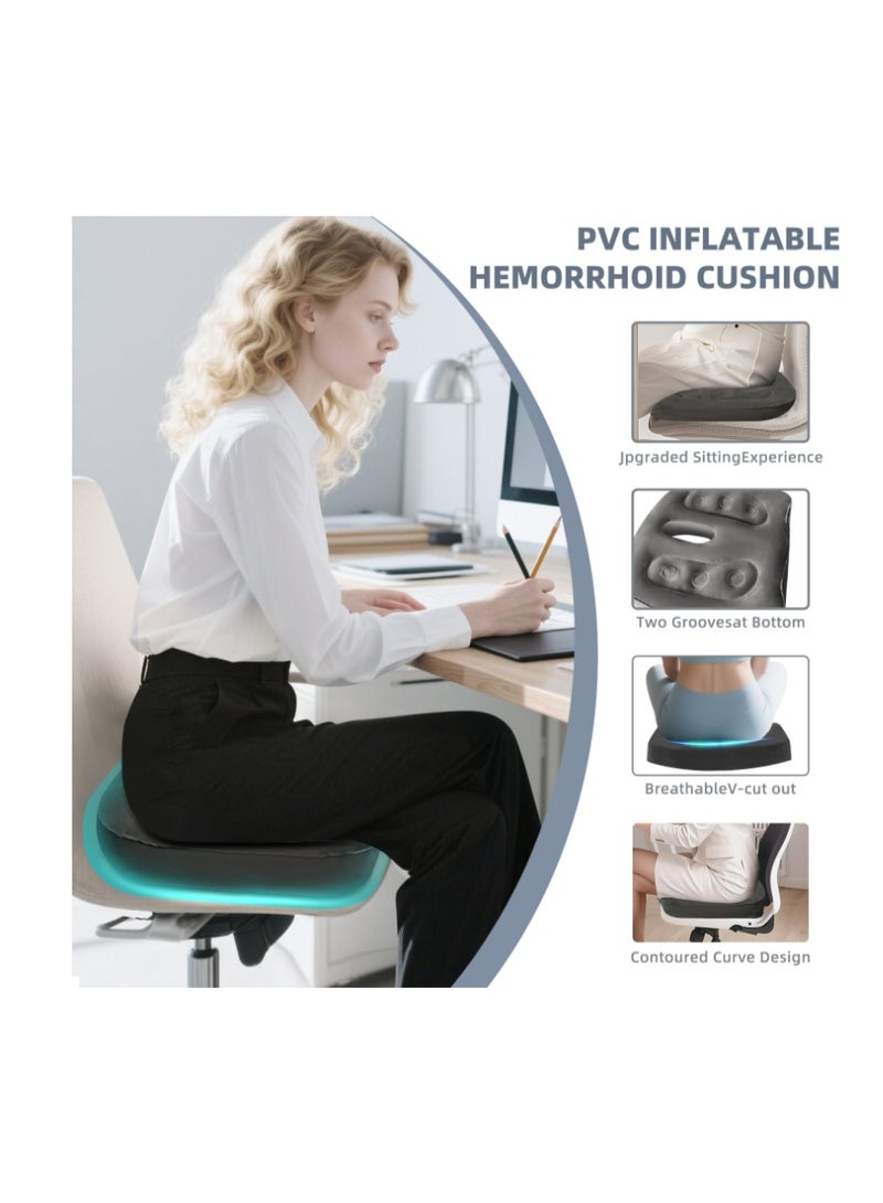 48*36cm,Office Inflatable Seat Cushion Anti Hemorrhoid Velvet Hollow Design Pressure Relief Cushion for Long Sitting - Image 5