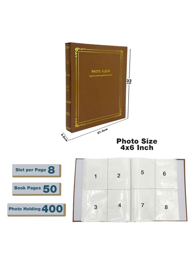 Decorhills Decorhills Photo Album Scrapbook with Slip in Cover, Premium Photo Organizer for Family, Weddings, Travel, and Special Memories, 8 Slots x 50 Pages, 400 Photo Slots, Photo Size 4x6 Inch - Brown - Image 3