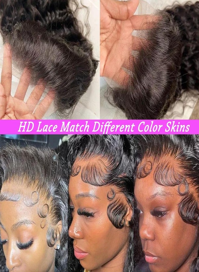 Rozilo Aomllute 28 Inch Deep Wave Lace Front Wigs Human Hair 200 Density 13x4 HD Lace Frontal Wigs Human Hair Pre Plucked Deep Curly Glueless Wigs for Women Natural Black - Image 4