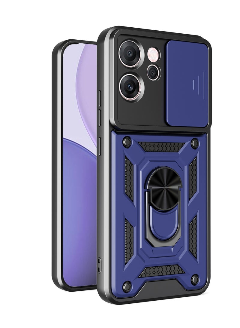 Case Cover Shockproof Protective Case with Camera Protection and Metal Ring Compatible with  Oppo Reno 14F (Blue)