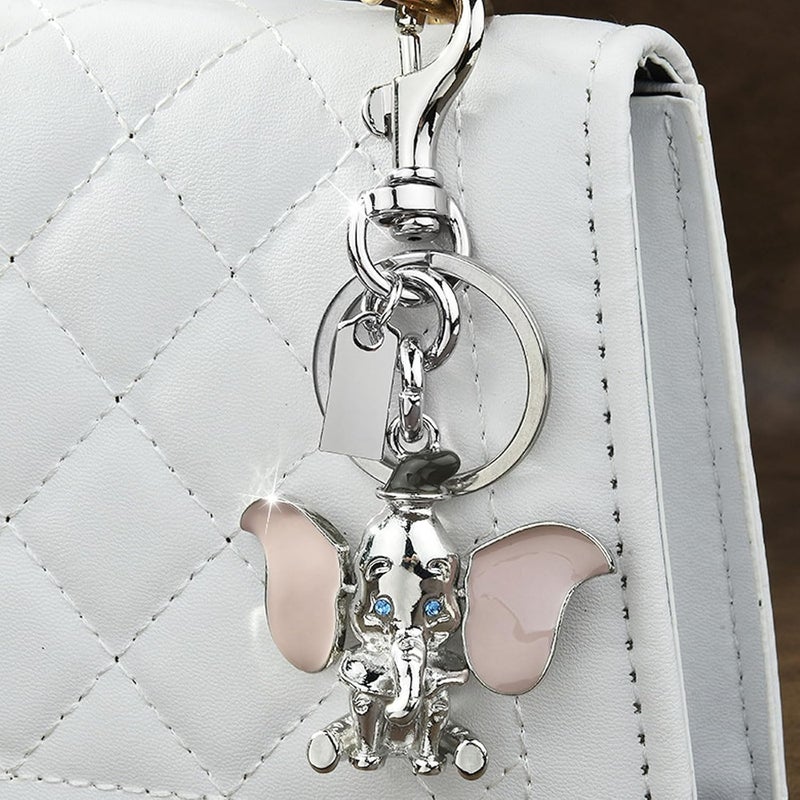 Movable Ear Little Elephant Keychain, Women’s Elephant Design Bag Charm Car Ornament, Silver - Image 1