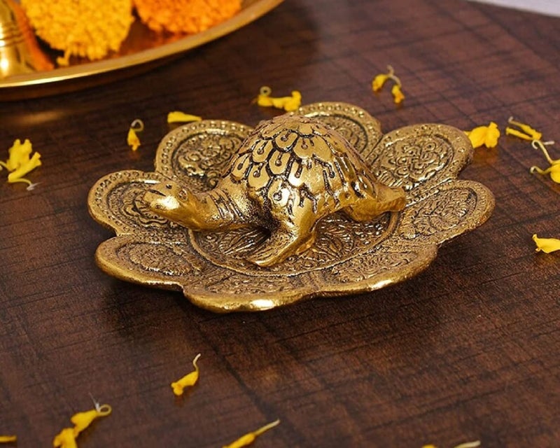 Denique Metal Feng Shui Tortoise On Plate Showpiece Best Gift for Career and Good Luck Vastu Turtle Figurine Lucky Charms Good Omens Good HealthGold Color - Image 1