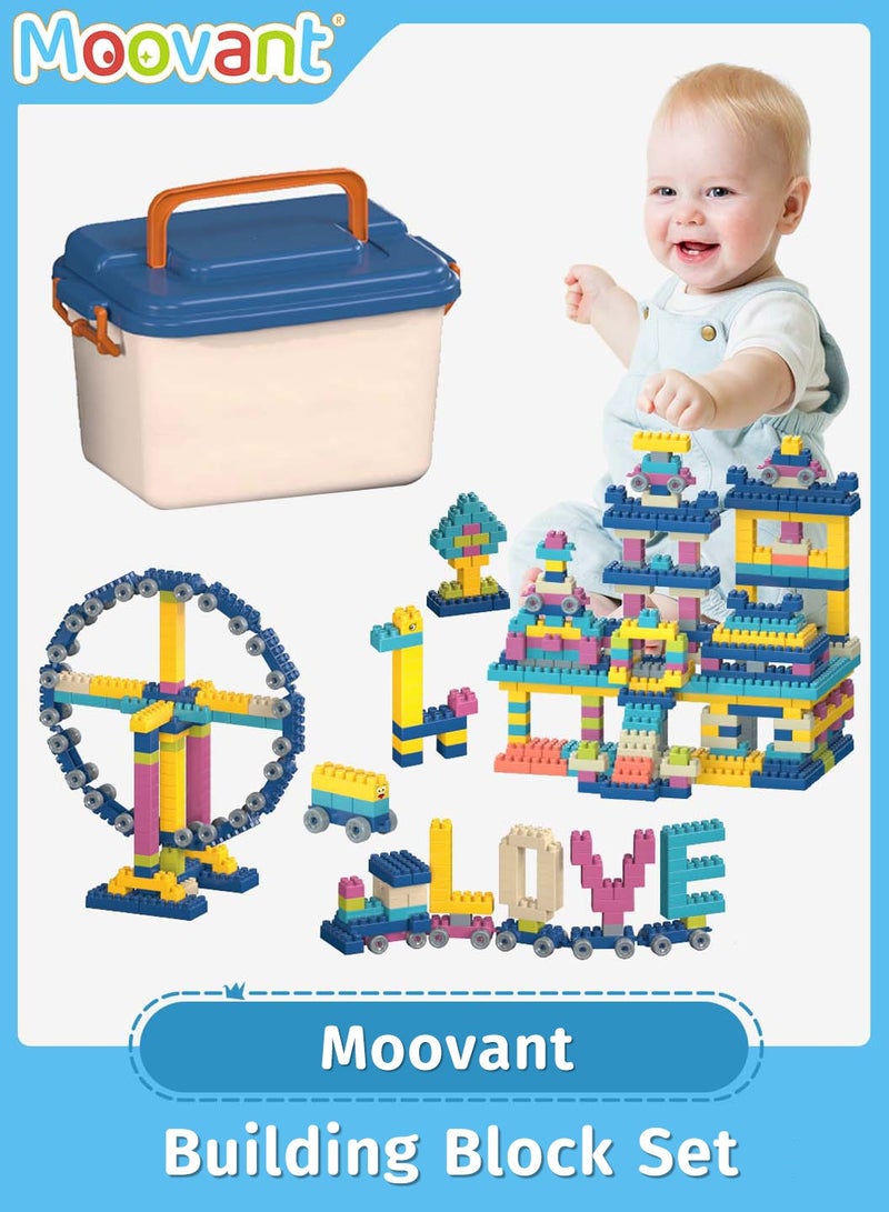 موفانت مجموعة مكعبات بناء ناعمة من 600 قطعة للأطفال، مكعبات بناء بلاستيكية، لعبة تعليمية حسية لمرحلة ما قبل المدرسة، مع حقيبة حمل وصندوق هدايا - Image 1