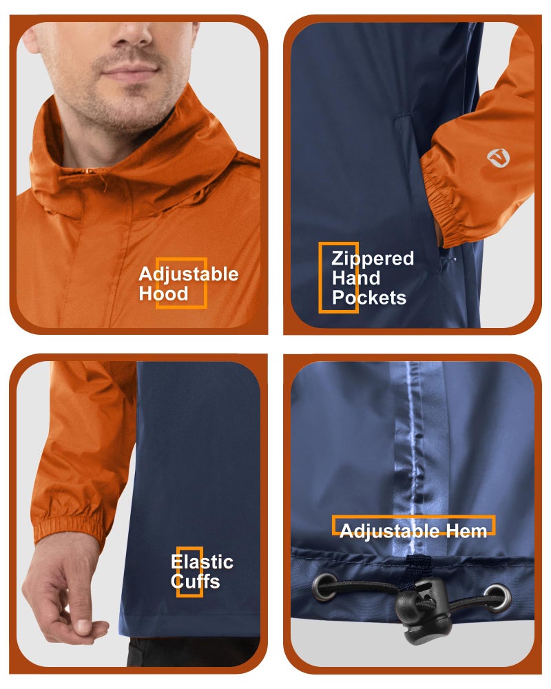 Outdoor Ventures Men's Rain Jacket Waterproof Lightweight Packable Rain Pullover for Hiking Golf Running - Image 5