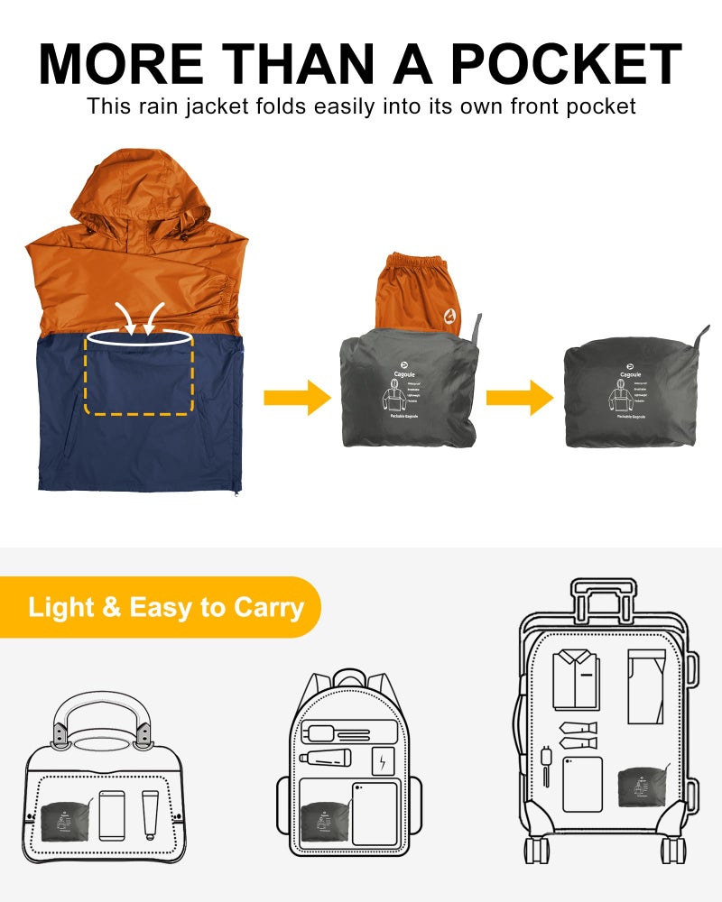 Outdoor Ventures Men's Rain Jacket Waterproof Lightweight Packable Rain Pullover for Hiking Golf Running - Image 3