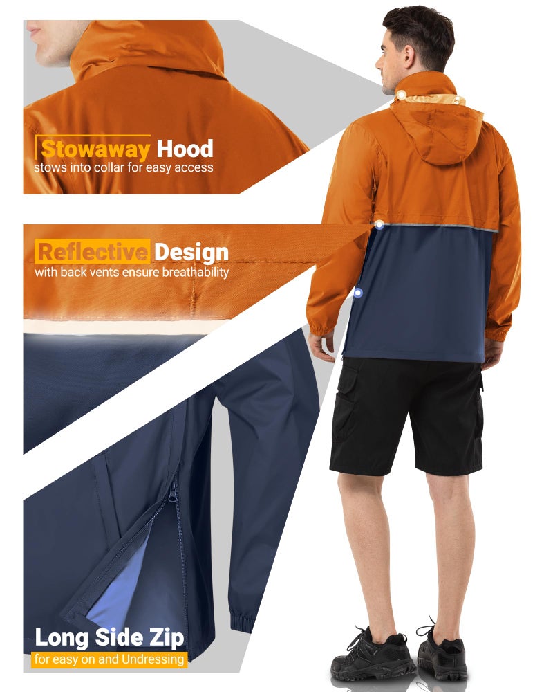 Outdoor Ventures Men's Rain Jacket Waterproof Lightweight Packable Rain Pullover for Hiking Golf Running - Image 4
