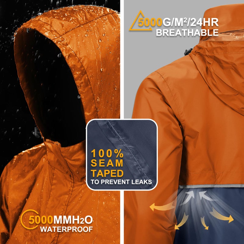 Outdoor Ventures Men's Rain Jacket Waterproof Lightweight Packable Rain Pullover for Hiking Golf Running - Image 2