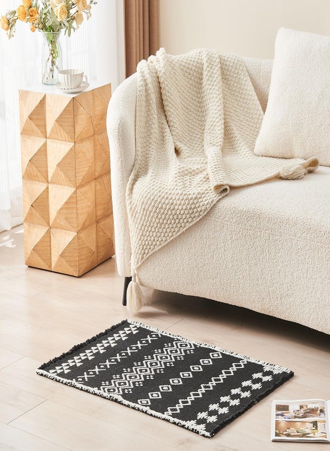 Douceur Boho Bath mat for Bathroom Floor Non Slip, Acrylic Blend Cute Bath Rugs with Tassels, Tribal Ethnic Pattern Farmhouse Bathroom Rugs, 24" x 36", Black - Image 3