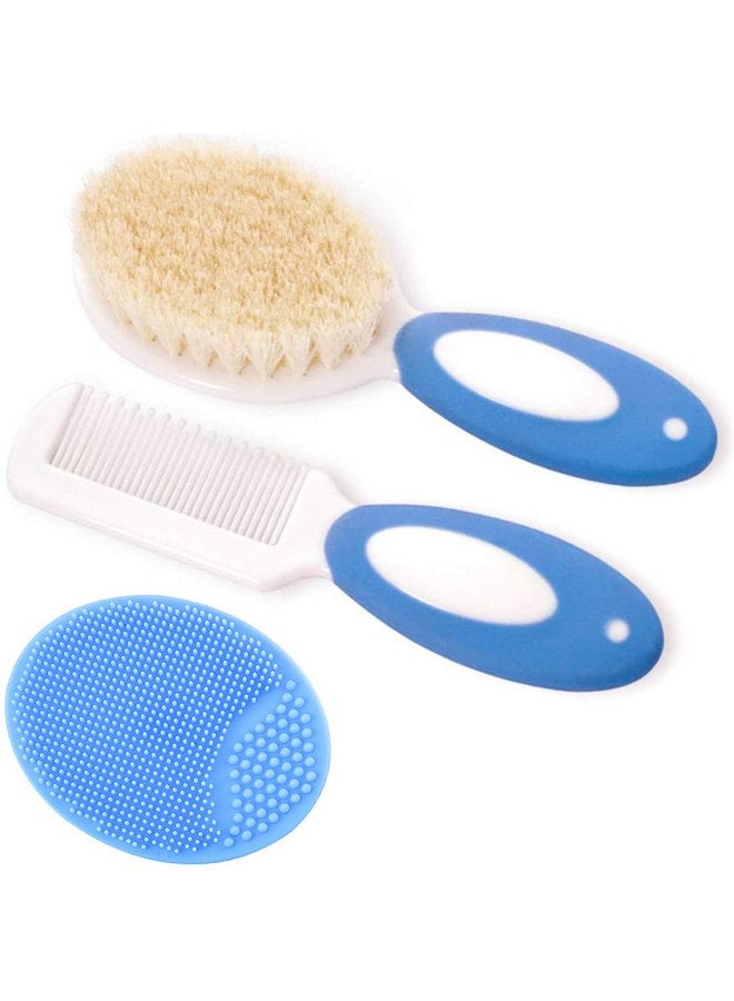 MR LION Baby Hair Brush and Comb Set for Newborns & Toddlers | Natural Soft Goat Bristles | Ideal for Cradle Cap | Perfect Baby Registry Gift (Blue) - Image 1