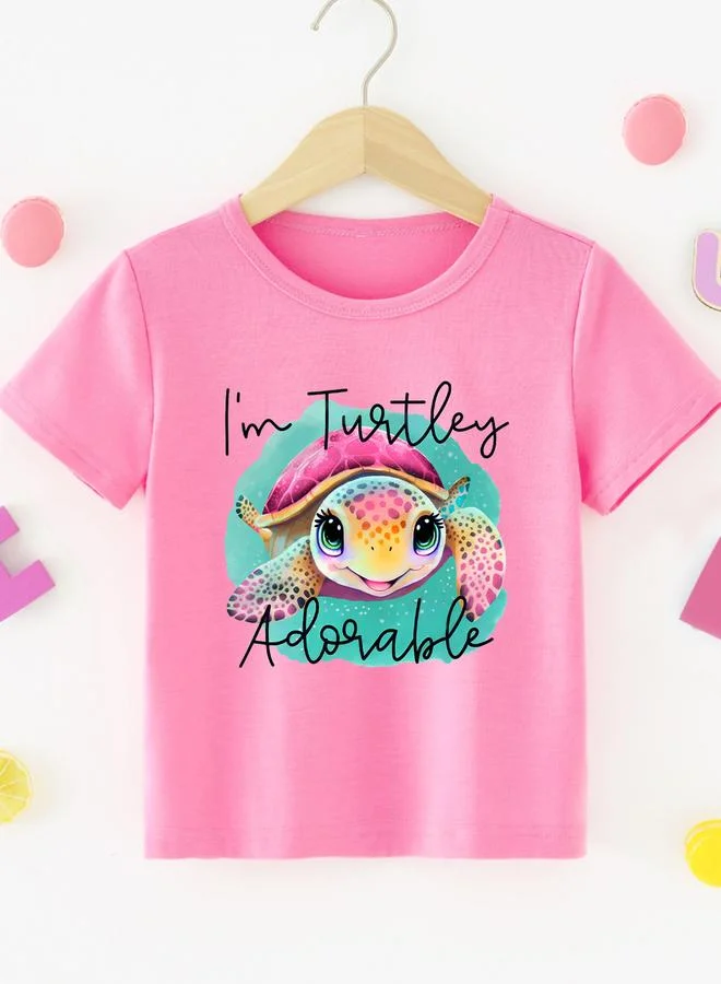 Take Two Take Two Girls Pink Turtle Adorable Graphic T-Shirt