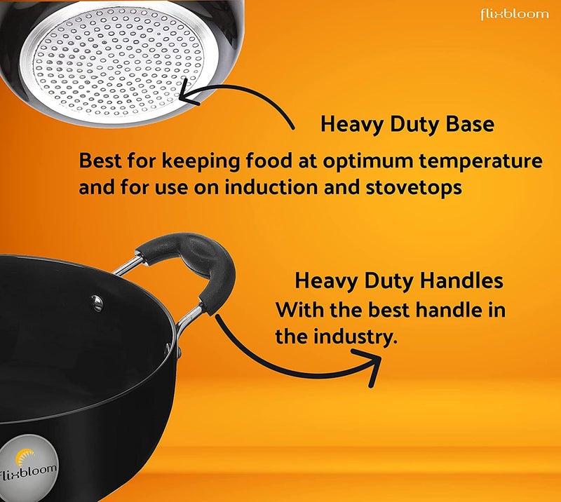 FLIXBLOOM Perfect Hard Anodised Induction Base Cookware Set KadaiKadhai with Stainless Steel Lid 25 Litre Kadai with Lid - Image 5