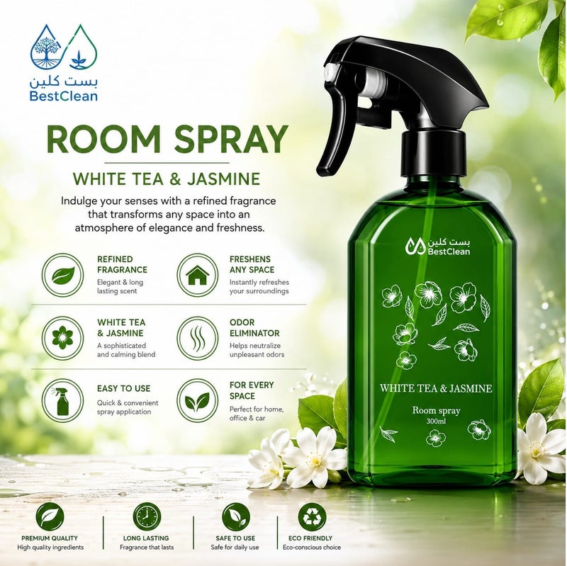Bestclean Room Spray White Tea & Jasmine – Long Lasting Freshness & Elegant Fragrance - Image 2