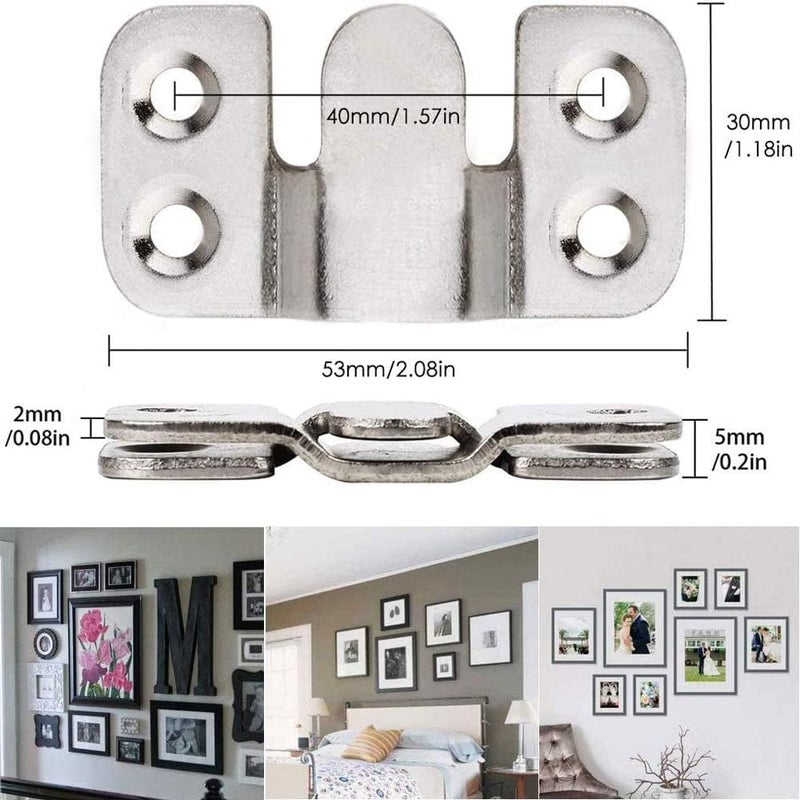 Zikra Flush Mount Bracket, Interlocking Furniture Connector, Stainless Steel Heavy Duty Photo Frame Hook Picture Hanger for Large Picture Display Art Gallery Wall Mount Hardware (Large-8 Pairs) - Image 4