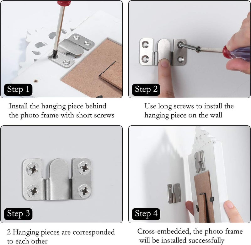 Zikra Flush Mount Bracket, Interlocking Furniture Connector, Stainless Steel Heavy Duty Photo Frame Hook Picture Hanger for Large Picture Display Art Gallery Wall Mount Hardware (Large-8 Pairs) - Image 5