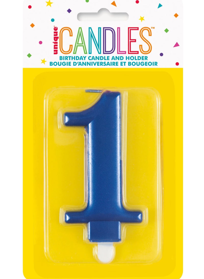 Unique Met Blue Number 1 Birthday Candle - Image 2