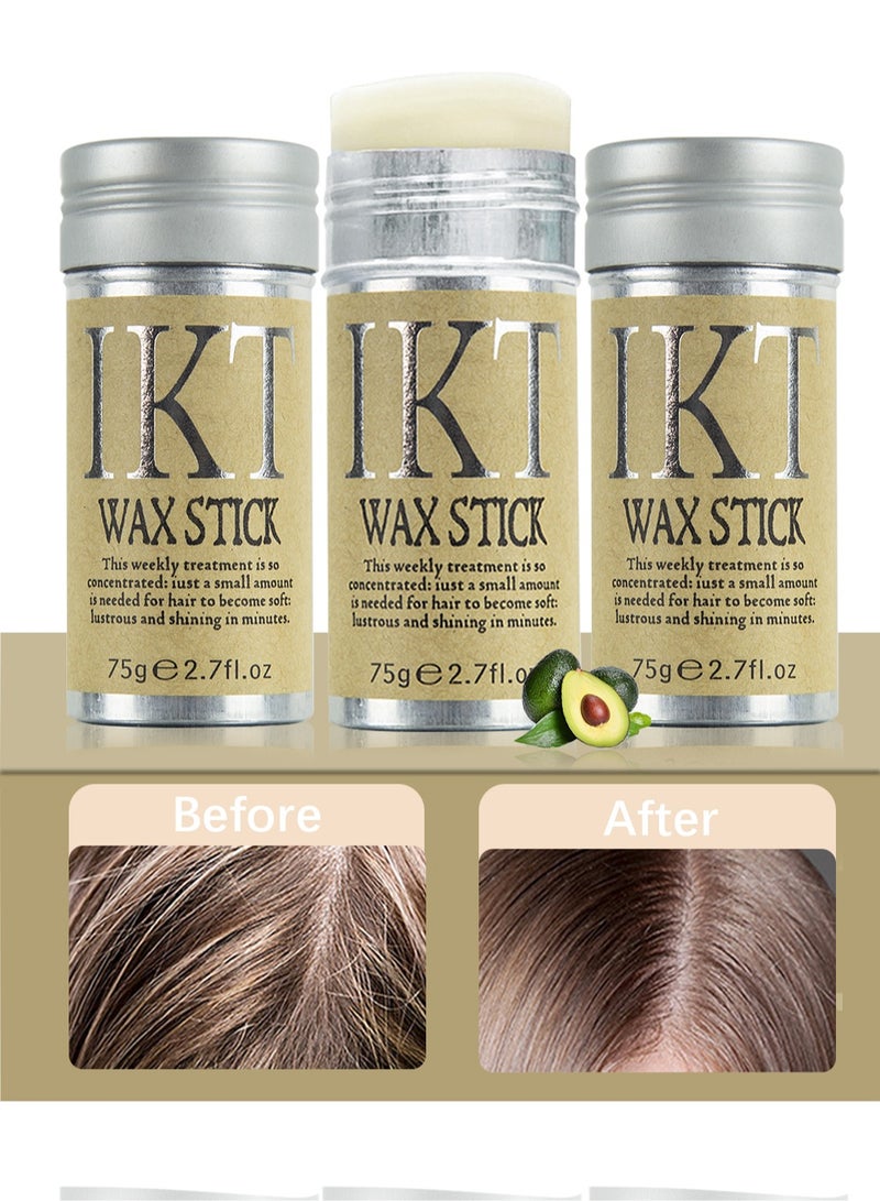 اي كي تي مجموعة عصا شمع الشعر مكونة من 3 قطع، تثبيت قوي وطويل الأمد للشعر غير دهني، عصا دهن للشعر للشعر المجعد ذو الحواف المتطايرة لجعل الشعر يبدو أنيقًا ومرتبًا للجنسين - Image 1
