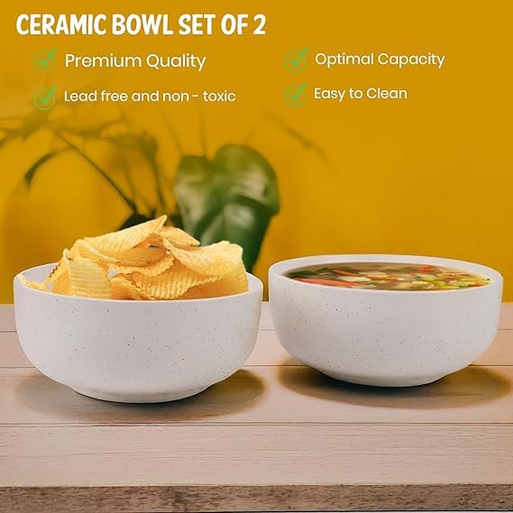 Niyara Ceramic Printed Bowl Set of 2 | Premium Serving Bowls for Snacks, Soup & Desserts | Microwave & Dishwasher Safe (Glossy White) - Image 3