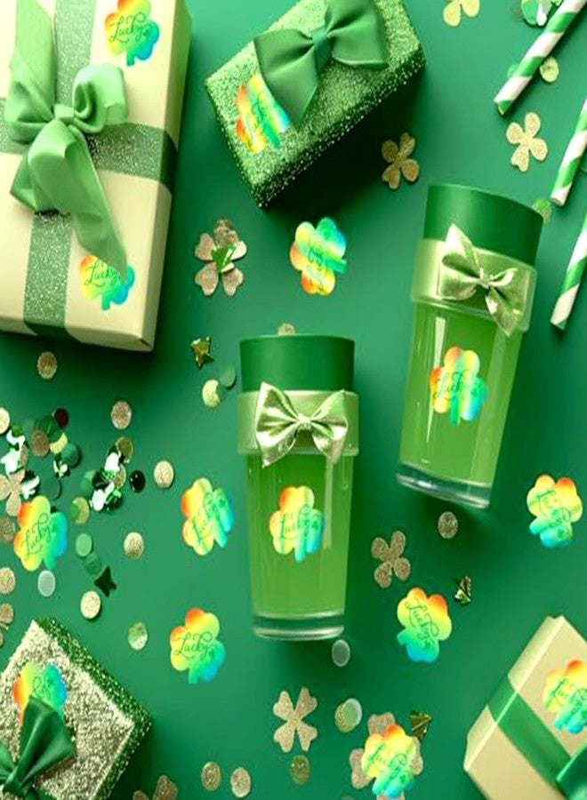 RUPOFUZA 500Pcs St. Patrick's Day Stickers Laser Green Shamrock Clover Stickers Roll 1.2in Holographic Self-Adhesive Waterproof Sticker Decor for Irish Holiday Party Scrapbook Journal Envelopes Decorations - Image 2
